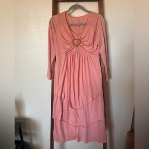 Bump Friendly Pink Heart-Detail Tiered Maxi Dress